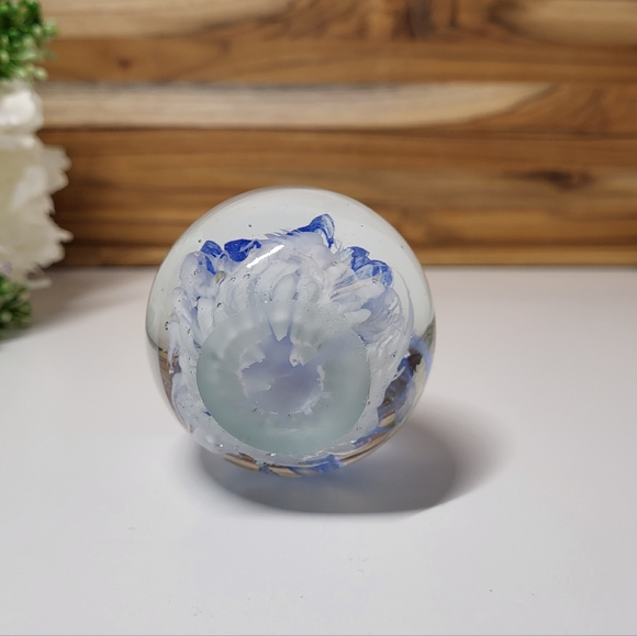 Blown Glass Paperweight - white, cobalt blue and clear glass, Bubble - Picture 3 of 7